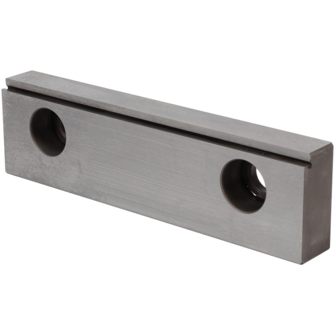 Kurt Vise Jaw: 5.97" Wide, 1.6350" High, 0.7250" Thick, Step 09211665 angled side view highlighting the precision-ground surfaces, step profile, and mounting hole configuration.