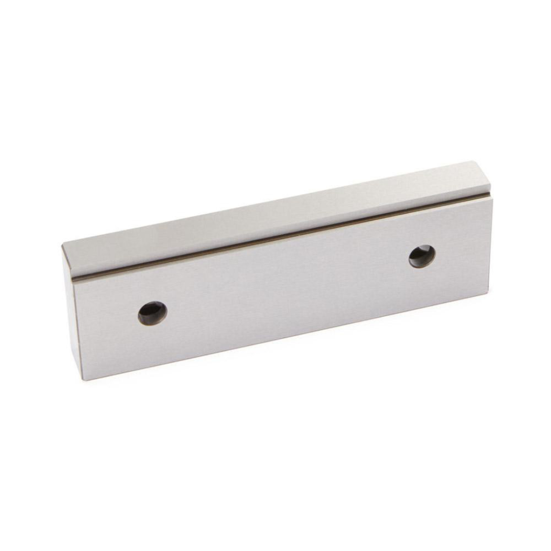 Kurt Vise Jaw: 5.97" Wide, 1.8800" High, 0.7250" Thick, Step 09219668 angled view highlighting the step jaw design, precision-ground surfaces, and bolt-on mounting holes for dependable installation in compatible machine vises.