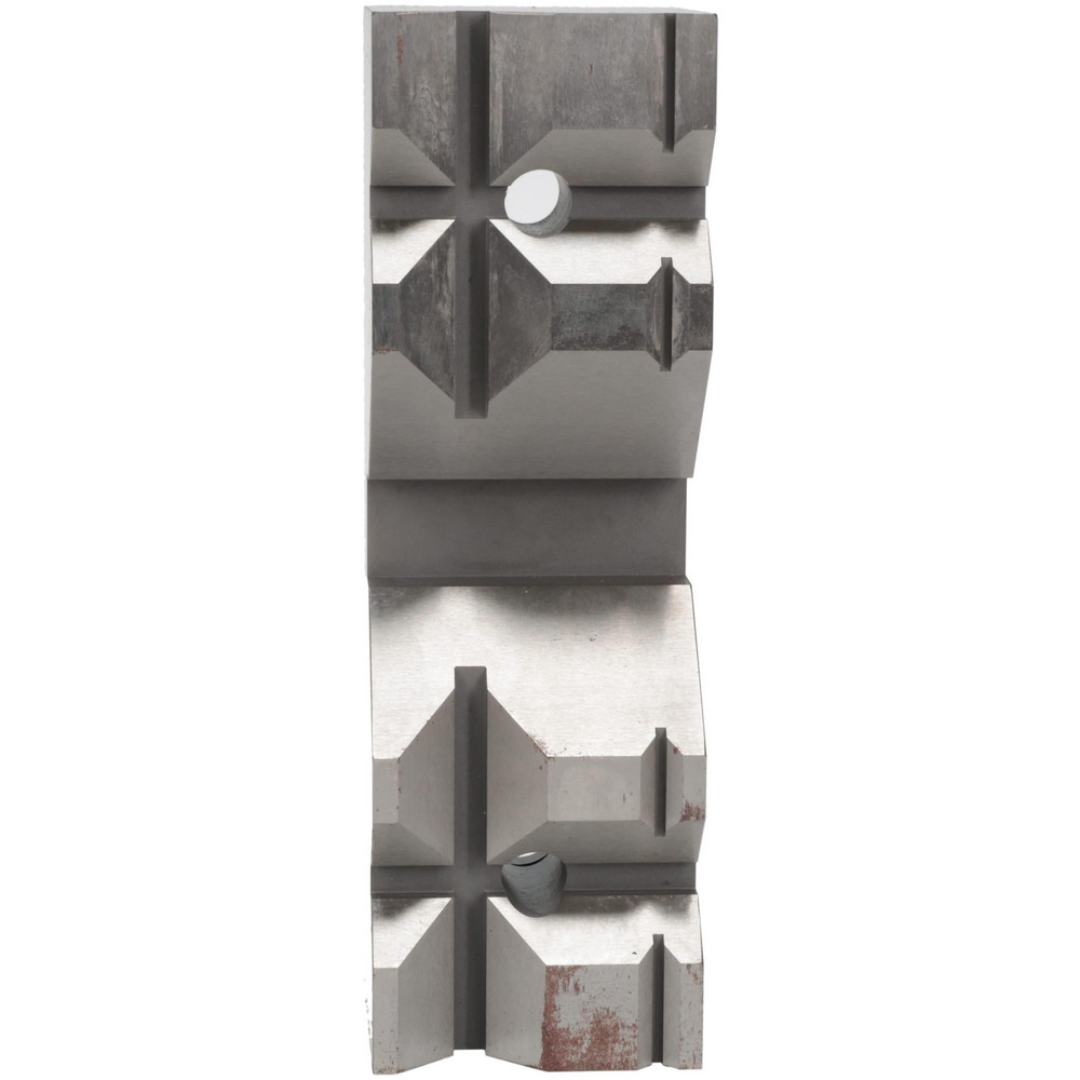 Kurt Vise Jaw: 5.97" Wide, 1.8800" High, 1.8750" Thick, V-Groove 09219767 front view showing precision-machined V-groove jaw profile designed for securely holding round, hexagonal, and irregularly shaped workpieces during machining operations.
