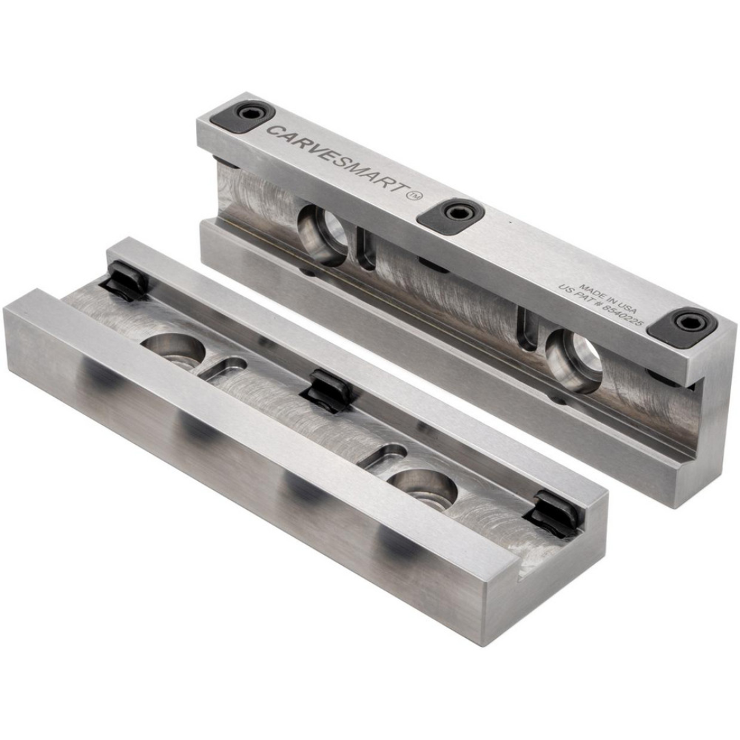 Kurt Vise Jaw: 6.00" Wide, 0.5000" Thick, Flat 55537922 angled view of precision-machined flat steel vise jaws engineered for reliable clamping performance and quick installation on compatible vises.