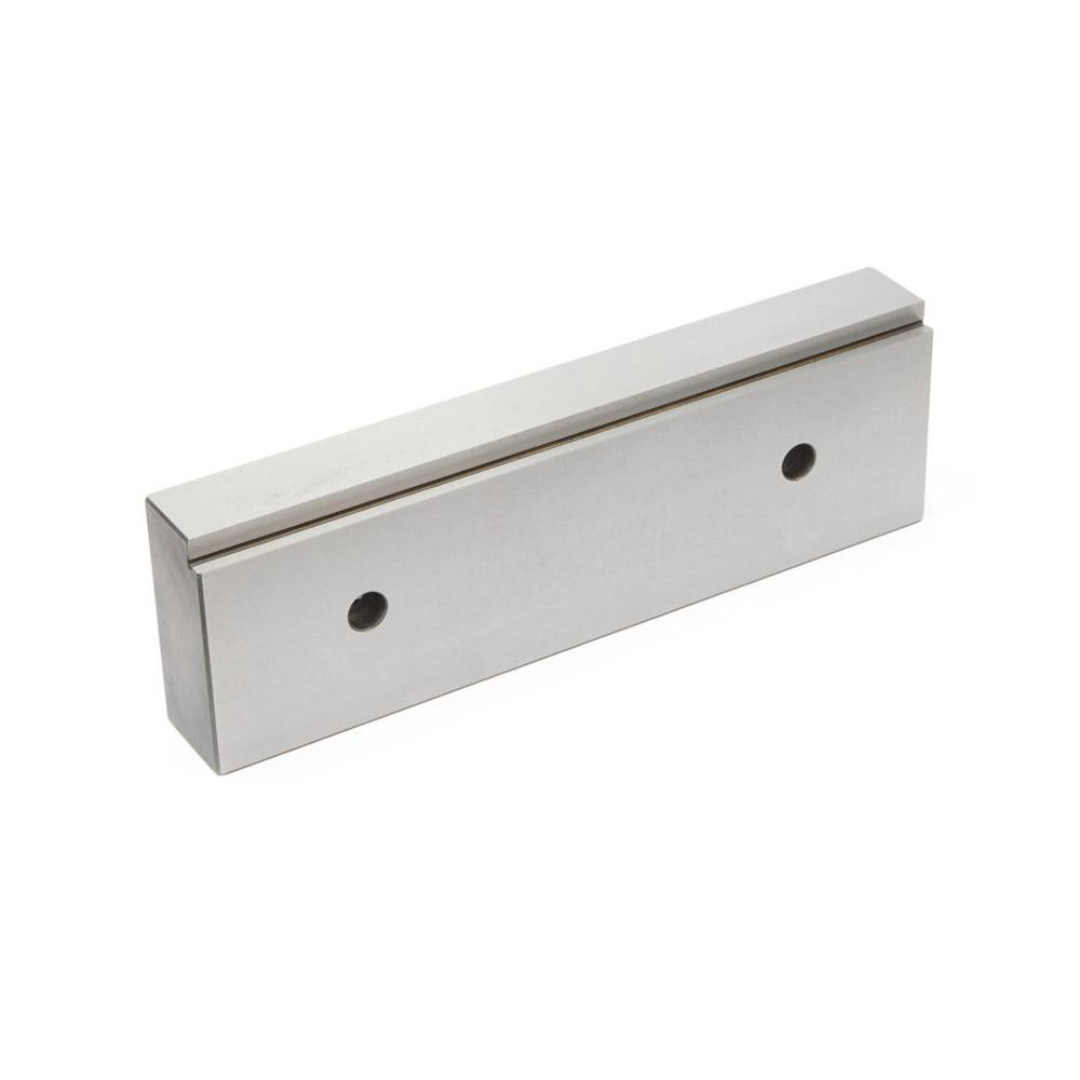 Kurt Vise Jaw: 7.97" Wide, 2.4400" High, 1.0750" Thick, Step 09219825 industrial step vise jaw shown in angled side view, designed for accurate part positioning, enhanced gripping capability, and reliable performance in precision machining environments.