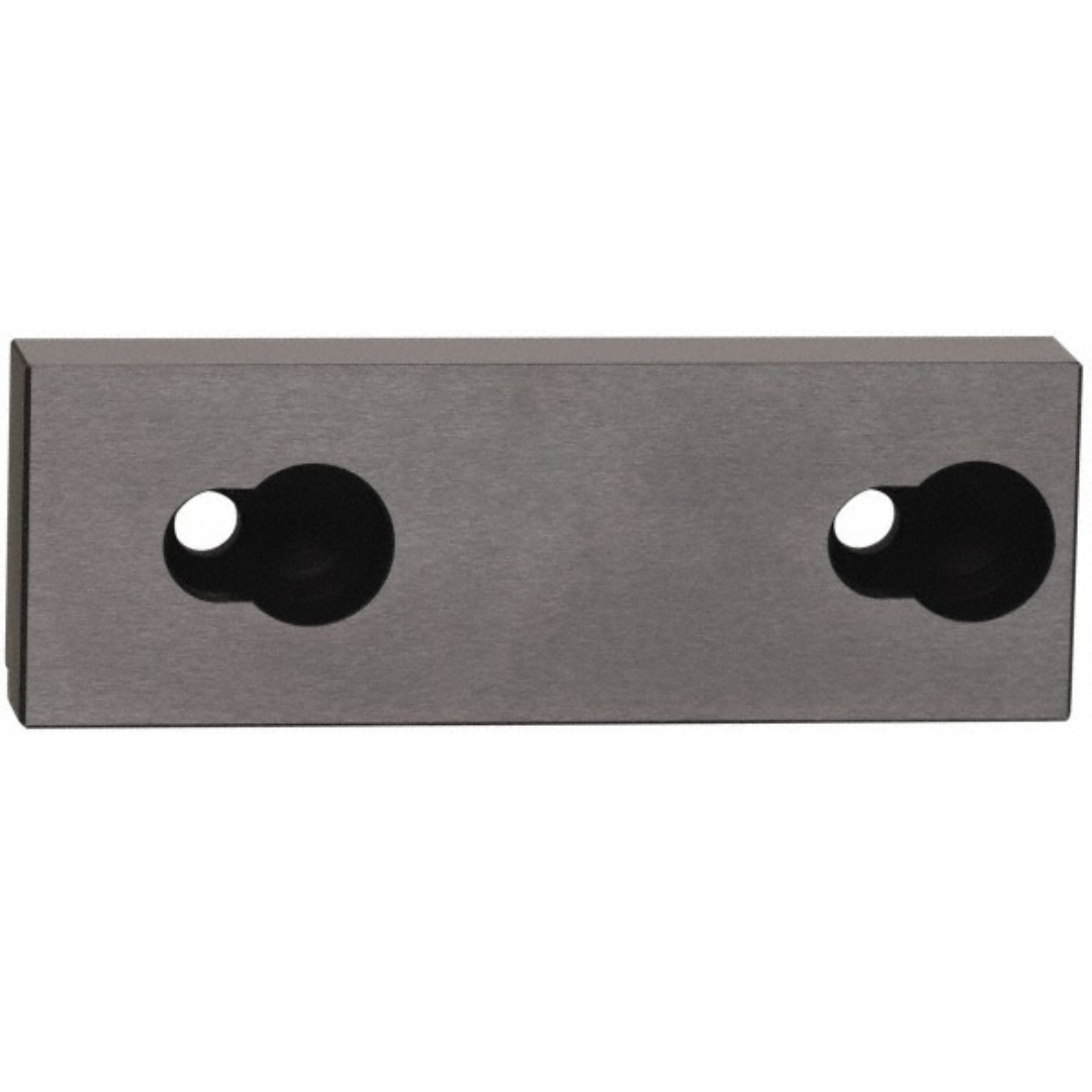 Kurt Vise Jaw: 7.97" Wide, 2.4400" High, 1.0750" Thick, Step 09219825 precision-machined replacement vise jaw shown in front view, featuring a step jaw profile and heavy-duty steel construction for secure workholding and machining applications.