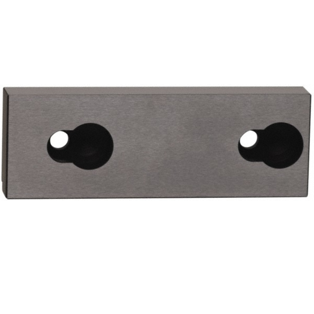 Kurt Vise Jaw: 7.97" Wide, 2.4400" High, 2.3750" Thick, V-Groove 09219924 precision-machined replacement vise jaw shown in front view, featuring a V-groove profile and heavy-duty steel construction for secure clamping of round, cylindrical, and irregular workpieces.
