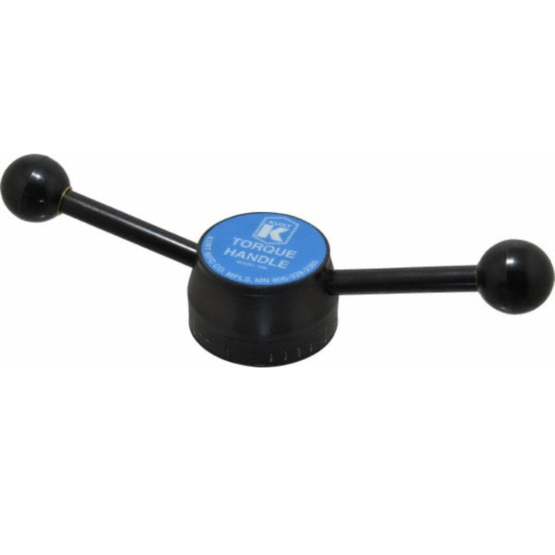 Kurt Vise Jaw Accessory: Handle 09215203 heavy-duty vise handle assembly featuring a durable steel construction with dual ball-end grips for smooth and precise vise operation.