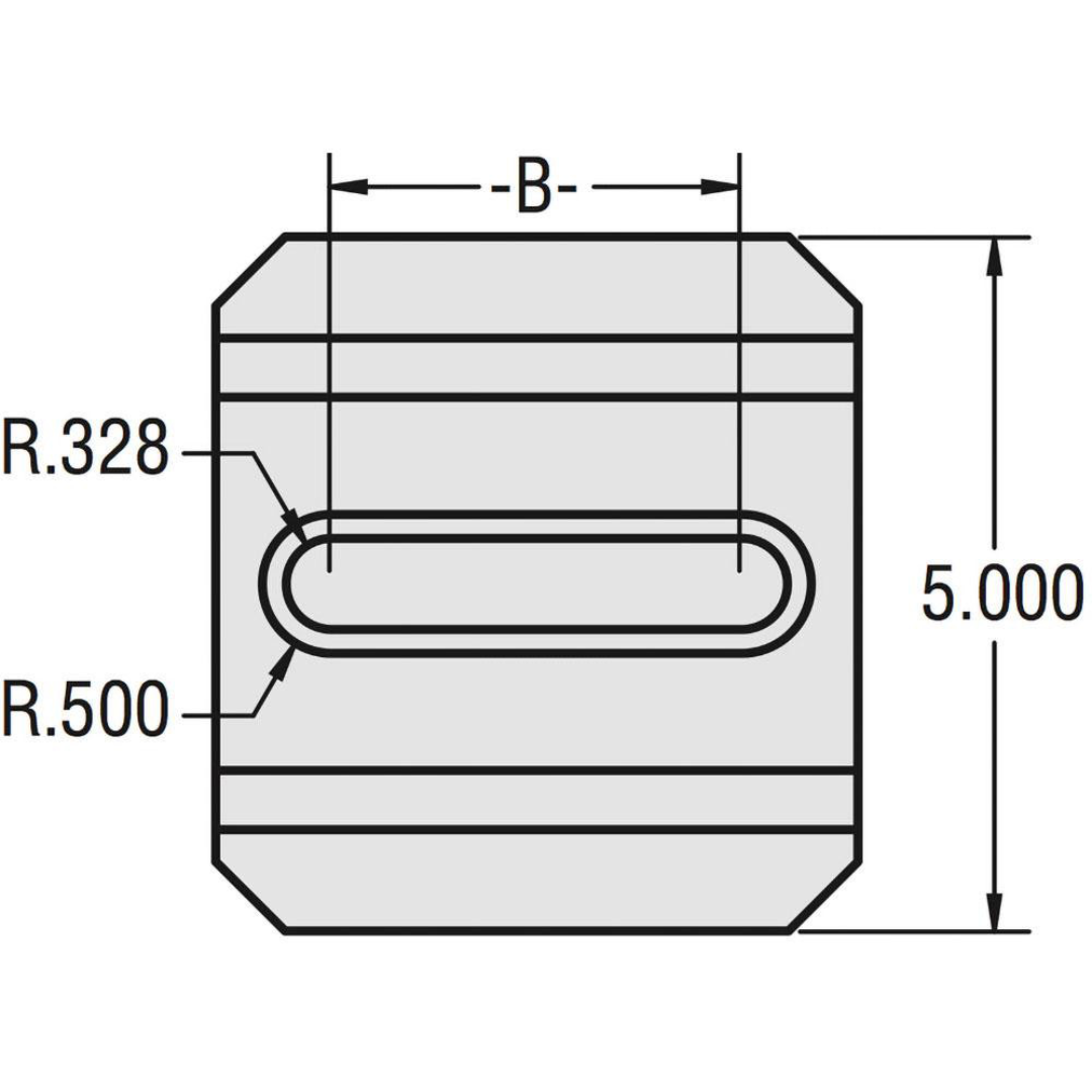 Kurt Vise Jaw Accessory: Riser MX350RL technical dimension drawing showing riser geometry, mounting slot configuration, and engineered dimensions for accurate workholding integration and fixture setup.