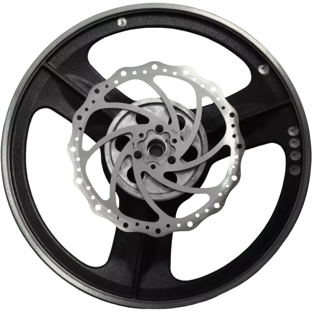 Laguna 14|BX Bandsaw cast iron wheel close-up showing balanced flywheel system