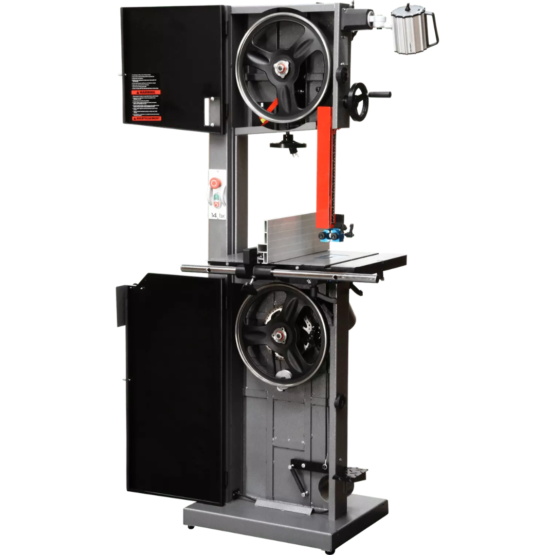 Laguna 14|BX Bandsaw rear angle highlighting motor housing and internal components