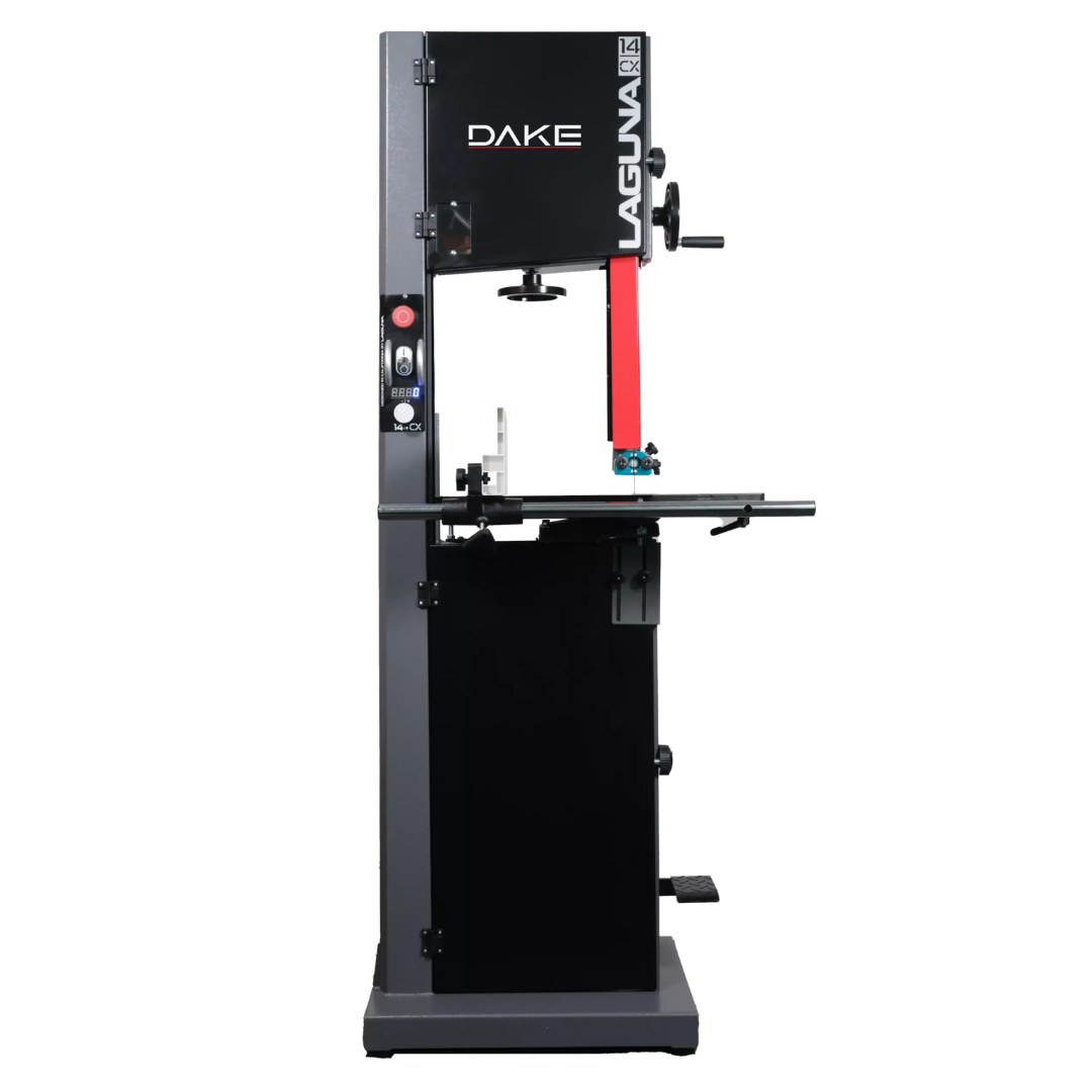 Laguna 14|CX Bandsaw MB14CX full front view with enclosed cabinet base and precision cast iron table