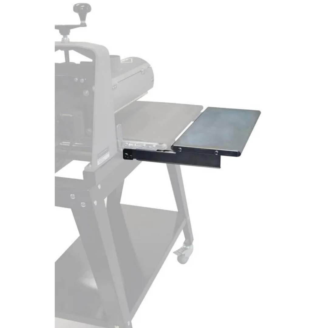 Laguna 16-32 IN/OUTFEED FOLDING TABLES SUPMX-71632-7F side view showing folding mechanism and sturdy support platform for long workpieces