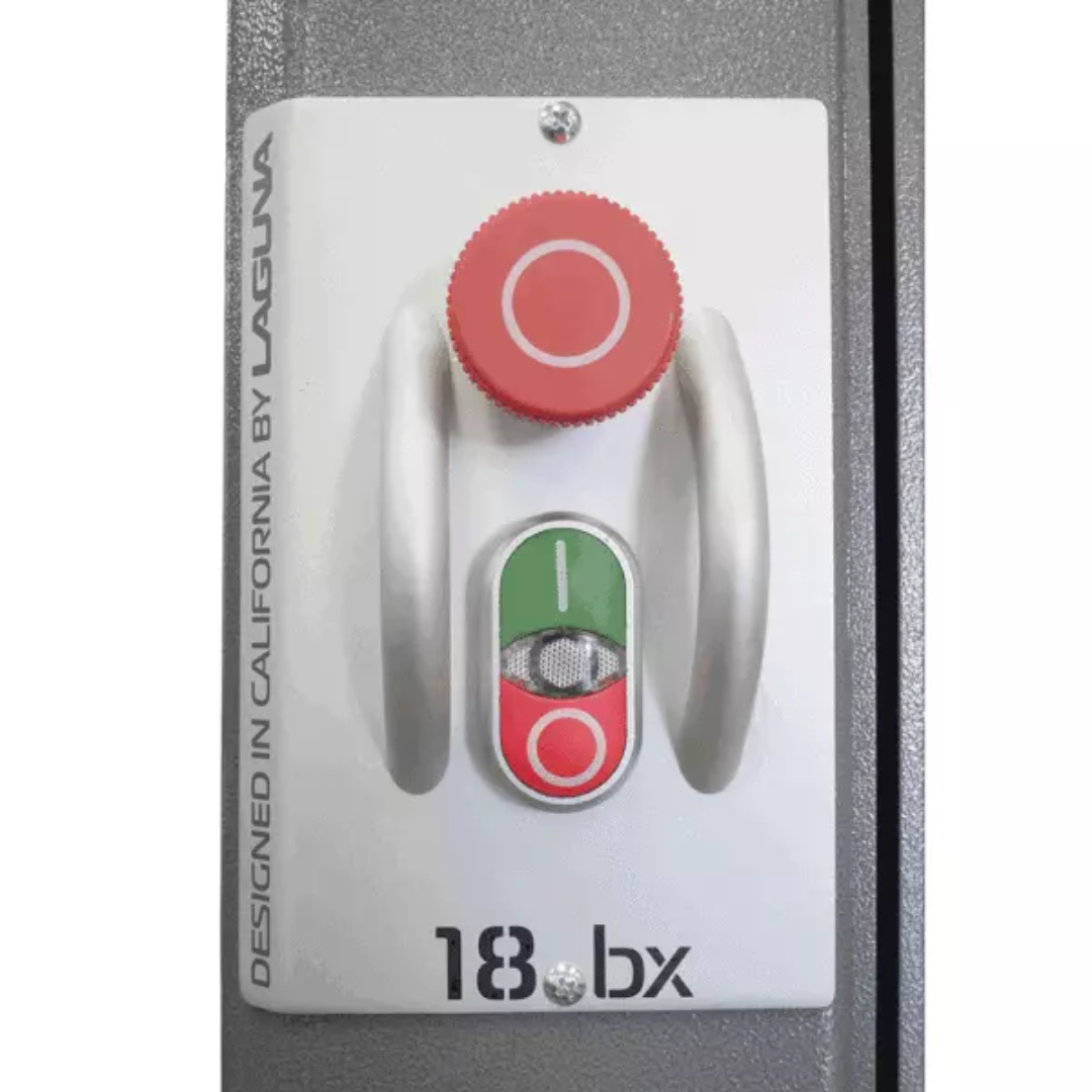 Laguna 18|BX Bandsaw MBAND18BX2203 control panel with emergency stop and magnetic switch