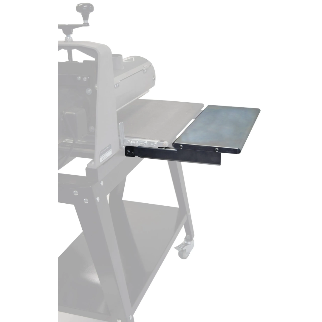 Laguna 25-50 19-38 and 25-50 INFEED/OUTFEED FOLDING TABLES FOR OPEN STAND ONLY SUPMX-71938-7F mounted on drum sander providing extended support for long workpieces