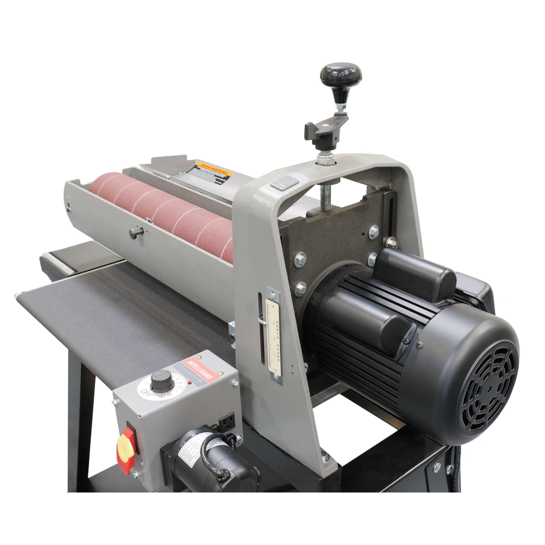 Laguna 25-50 Sander w/ Open Stand SUPMX-72550-OP angled view highlighting sanding drum and motor assembly