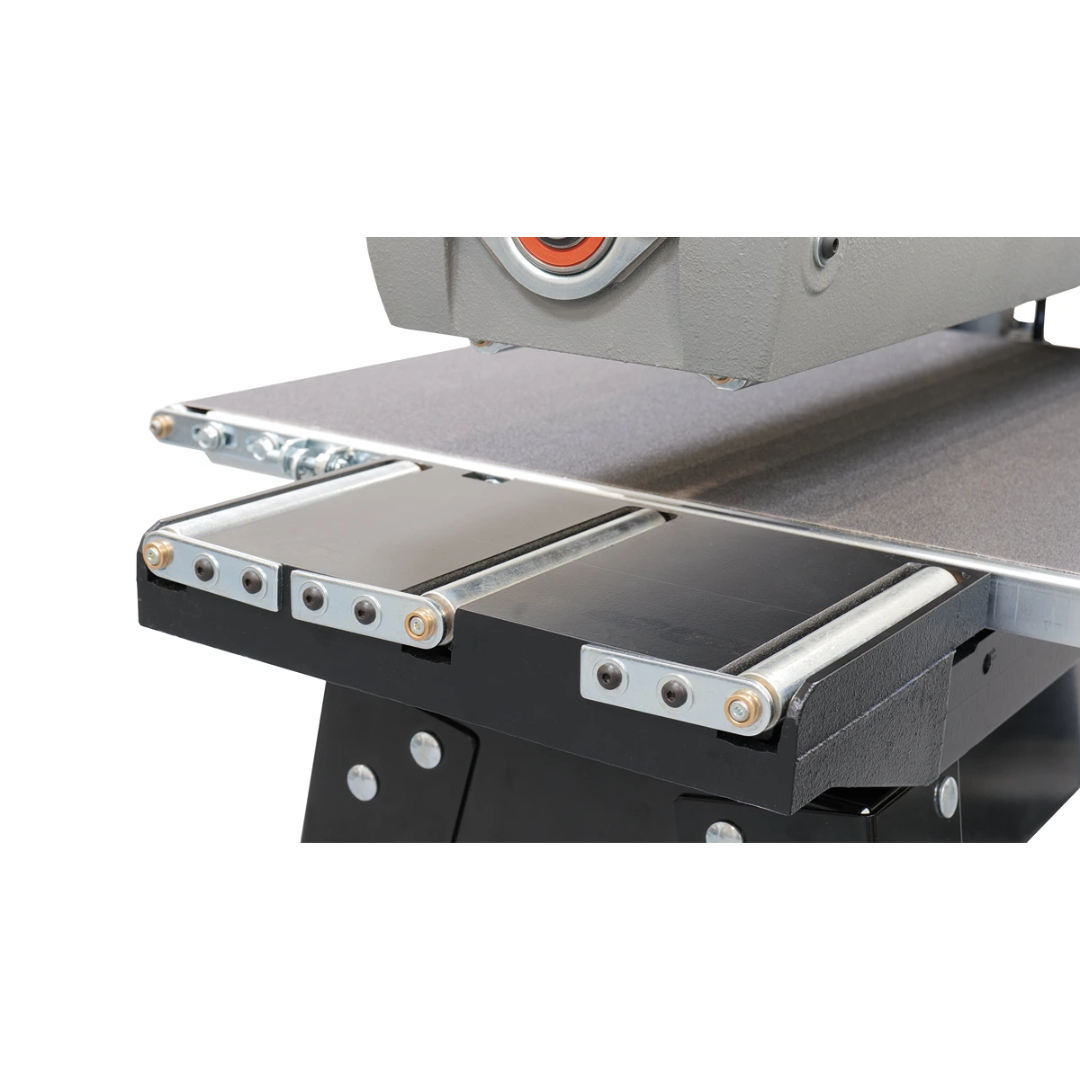 Laguna 25-50 Sander w/ Open Stand SUPMX-72550-OP infeed/outfeed support table detail for improved sanding consistency