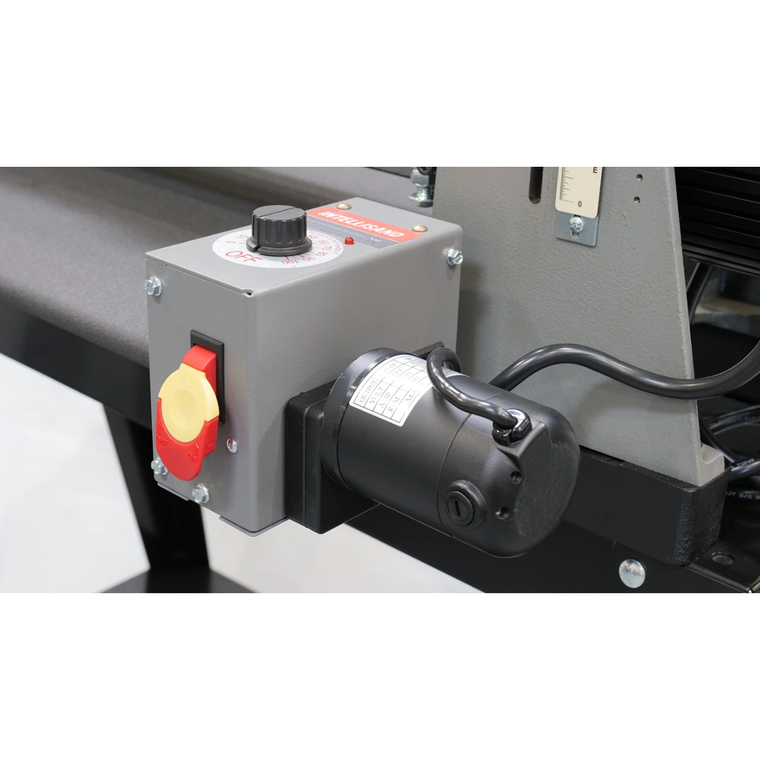 Laguna 25-50 Sander w/ Open Stand SUPMX-72550-OP side detail showing motor housing and emergency stop control
