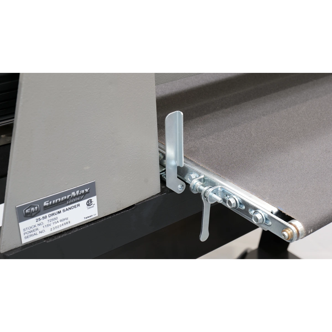 Laguna 25-50 Sander w/ Open Stand SUPMX-72550-OP stand support and adjustment mechanism close-up for stable operation