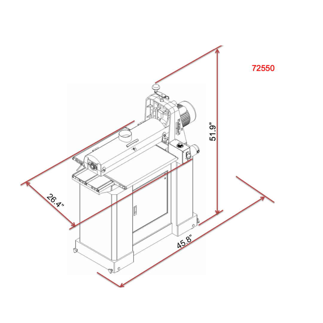 Laguna 25-50 Sander w/ Open Stand SUPMX-72550-OP technical diagram with dimensions and layout for shop planning