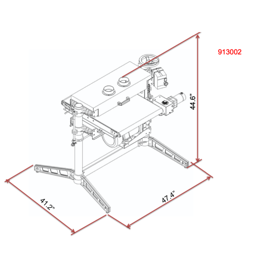 Laguna 25×2 Double Drum Sander SUPMX-913002 technical diagram with dimensions and layout for workshop planning and installation