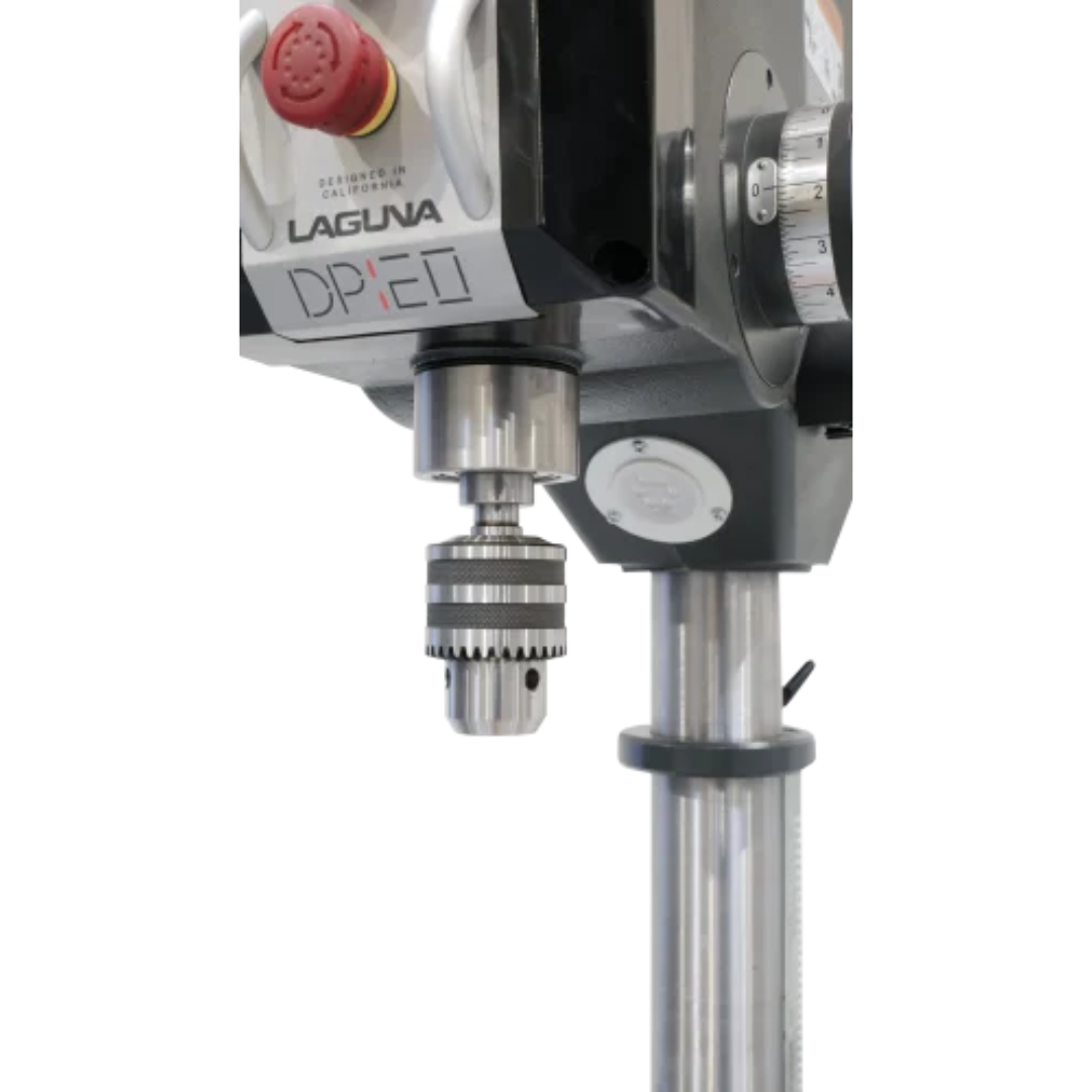Laguna DP:20 1.5 HP 110-120V Drill Press MDP20-1 close-up of chuck and spindle assembly for precision drilling