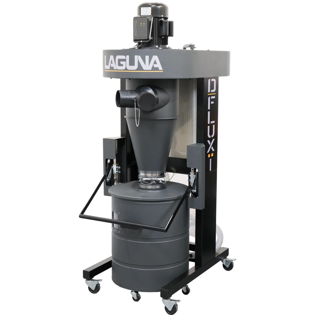 Laguna D|Flux: 1 MDCDF15510 front view highlighting control panel, collection drum, and steel frame construction.