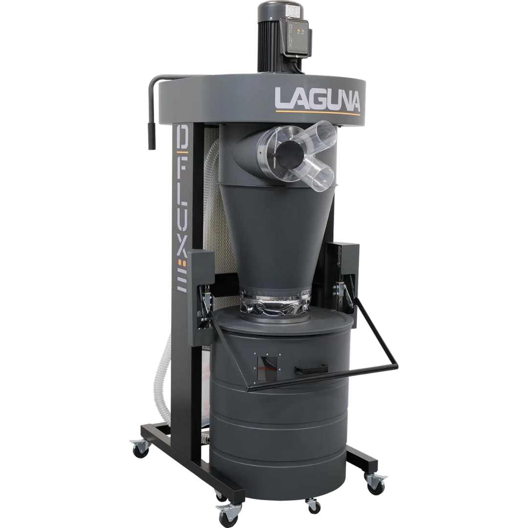 Laguna D|Flux: 3 MDCDF32201 industrial dust collector with cyclone separator and wheeled base for woodworking dust extraction