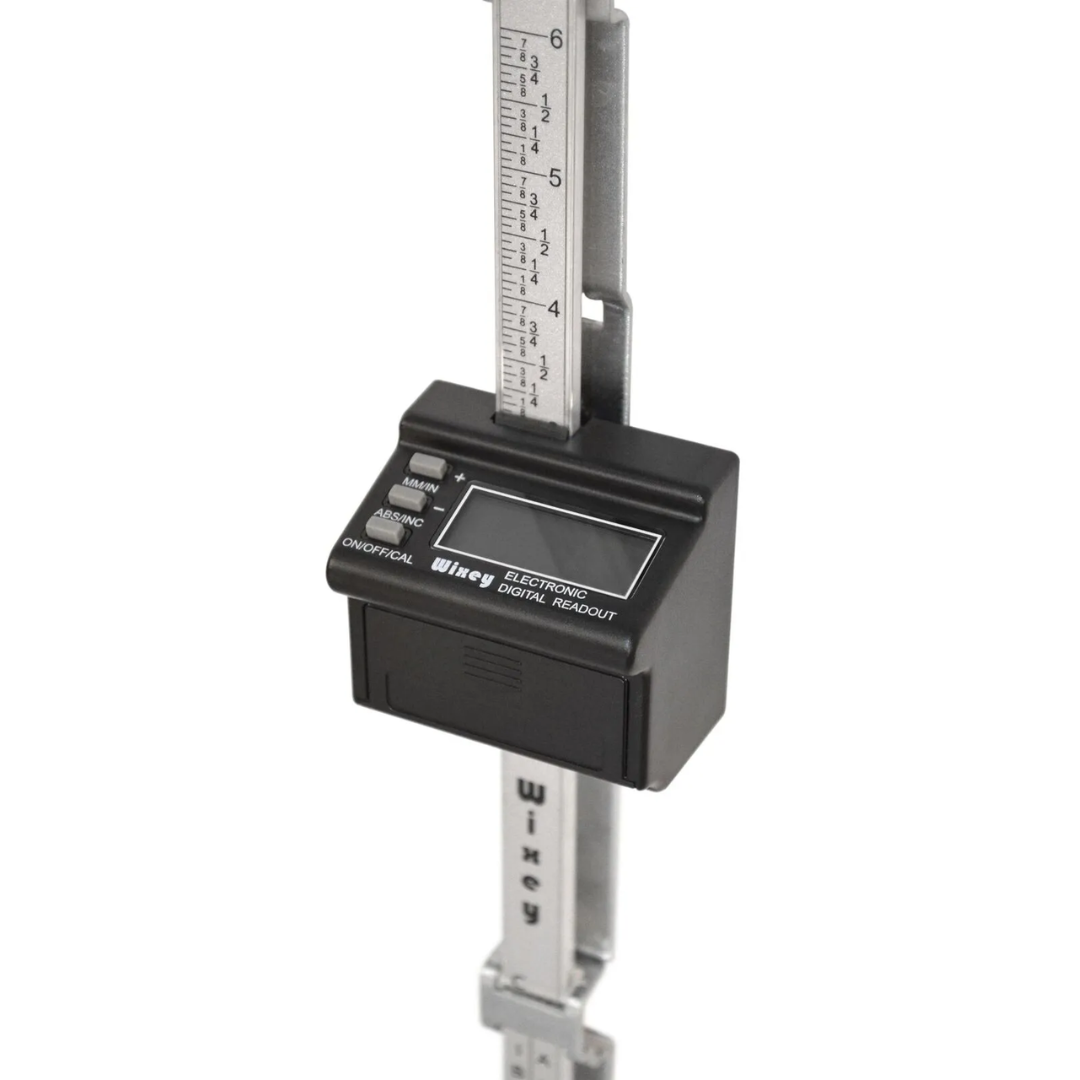 Laguna Drum Sander DRO SUPMX-71938-DRO digital readout system mounted on drum sander for precise thickness measurement and adjustment