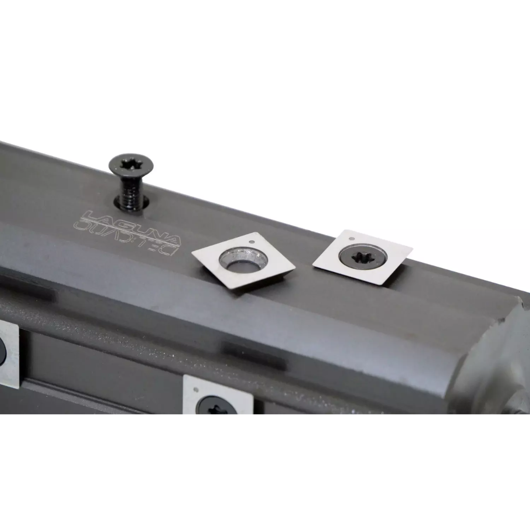 Laguna JX|8 QuadTec: II Jointer MJ8X72E-0130 close-up of insert knives and cutterhead design for precision cutting
