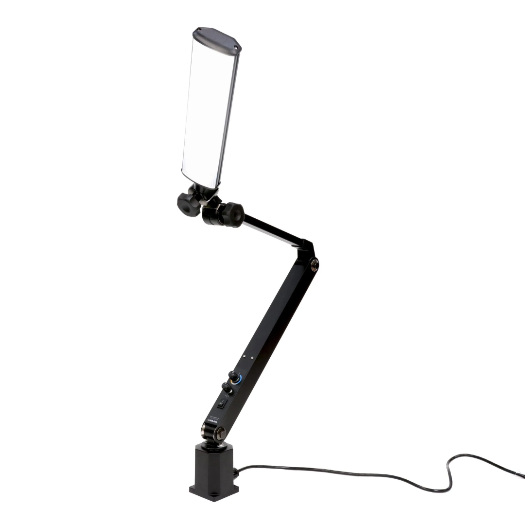 Laguna LED Chameleon 95CRI Lamp ALEDLATHE vertical positioning showing flexible arm adjustment and compact footprint