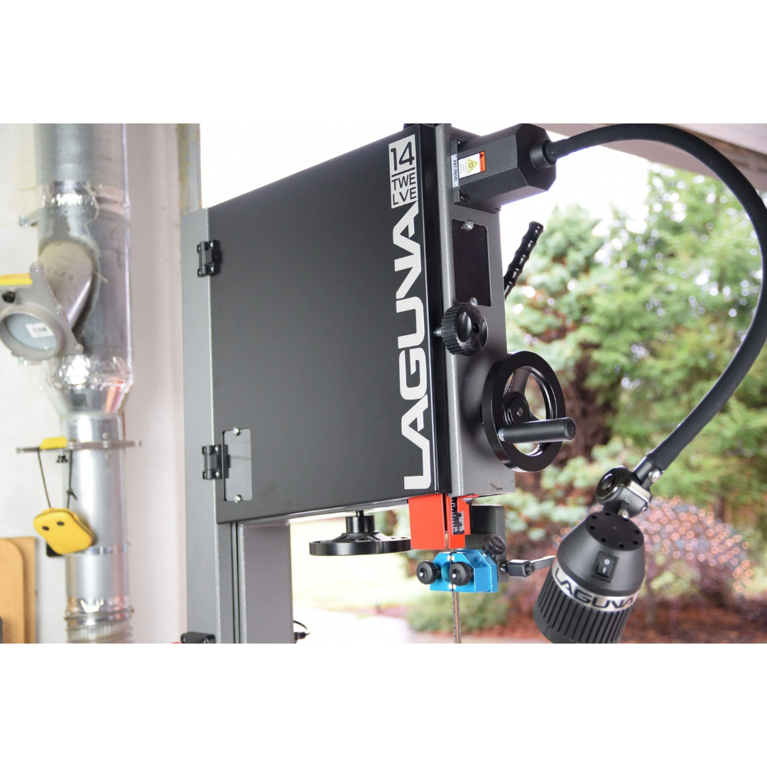 Laguna LED SpineLock Lamp ALEDSPINE mounted on woodworking machine providing focused task lighting on work surface