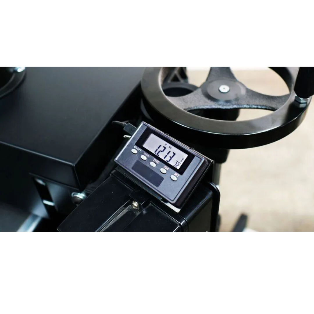 Laguna PRO DRO Fits Single Head SuperBrushes & 13″ COMBO, 25×2, 37×2 Drum Sanders 210376 installed view showing digital display mounted on sanding machine for accurate measurement
