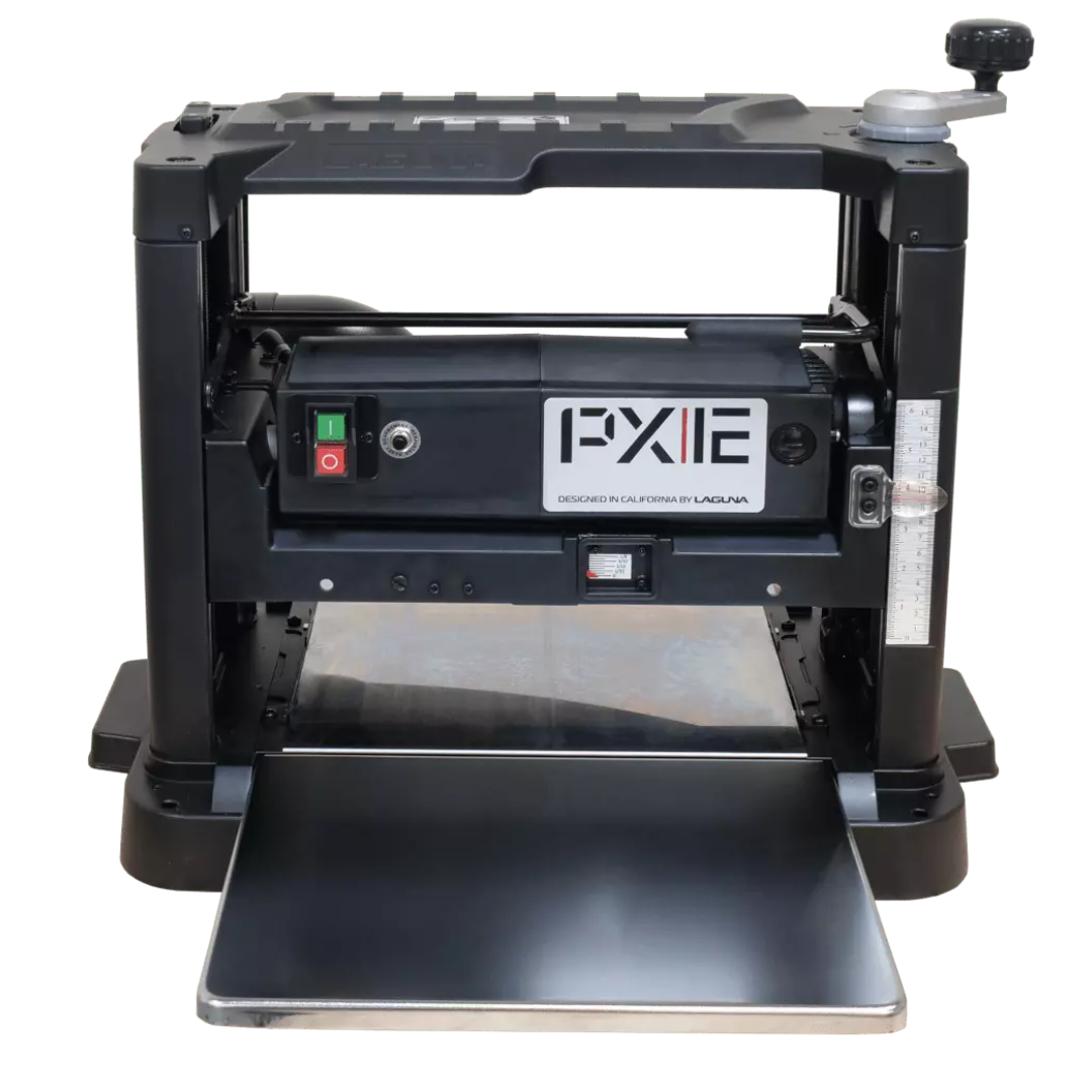 Laguna PX|12 MPLANPX12-0130-R thickness planer angled front view showing PXI control panel and frame design