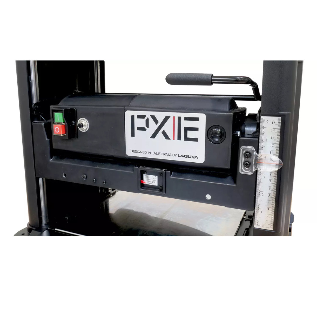 Laguna PX|12 MPLANPX12-0130-R thickness planer side view highlighting motor housing and cutter head assembly
