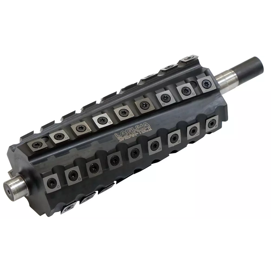 Laguna PX|16 MPLANPX16-0130 thickness planer QuadTec cutterhead close-up showing multi-sided carbide inserts