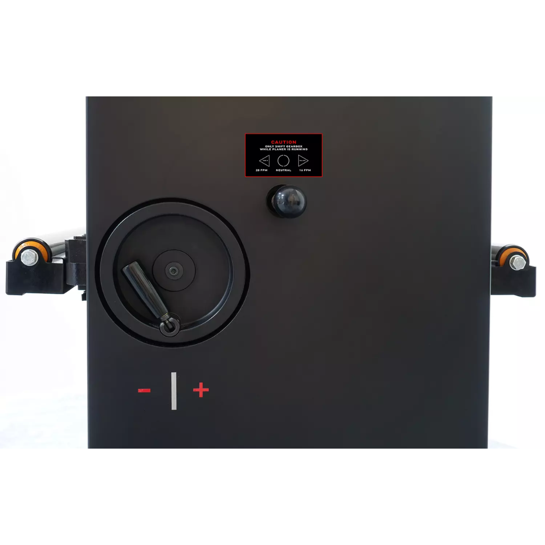 Laguna PX|16 MPLANPX16-0130 thickness planer control panel close-up with power switch and adjustment controls