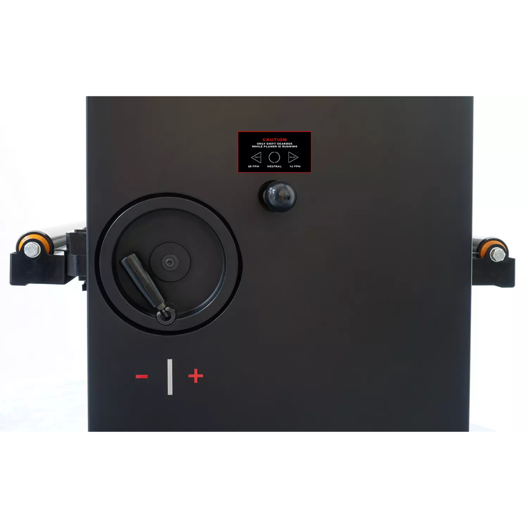 Laguna PX|20 MPLANPX20-0130 thickness planer top view showing infeed and outfeed support system