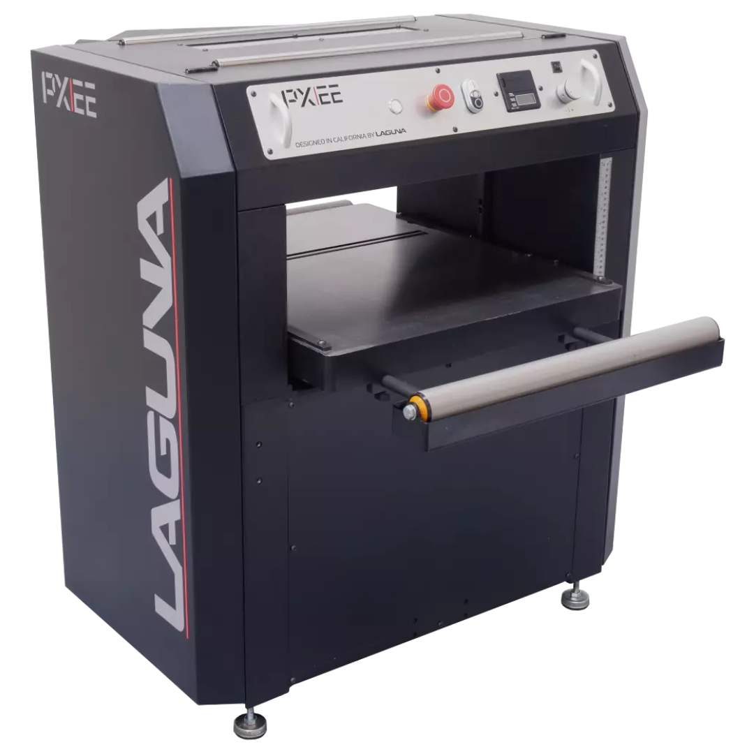Laguna PX|22 thickness planer front view with industrial cabinet base and wide planing capacity