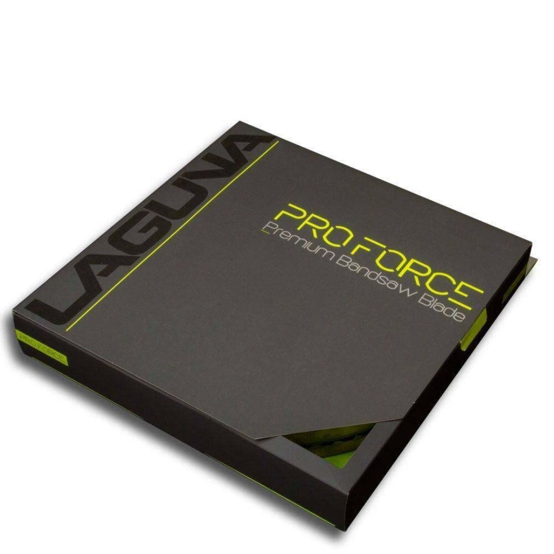 Laguna ProForce Bandsaw Blade packaging box for Laguna ProForce Bandsaw Blade 1/4'' x 115'' 6 TPI displayed in black and green branded design