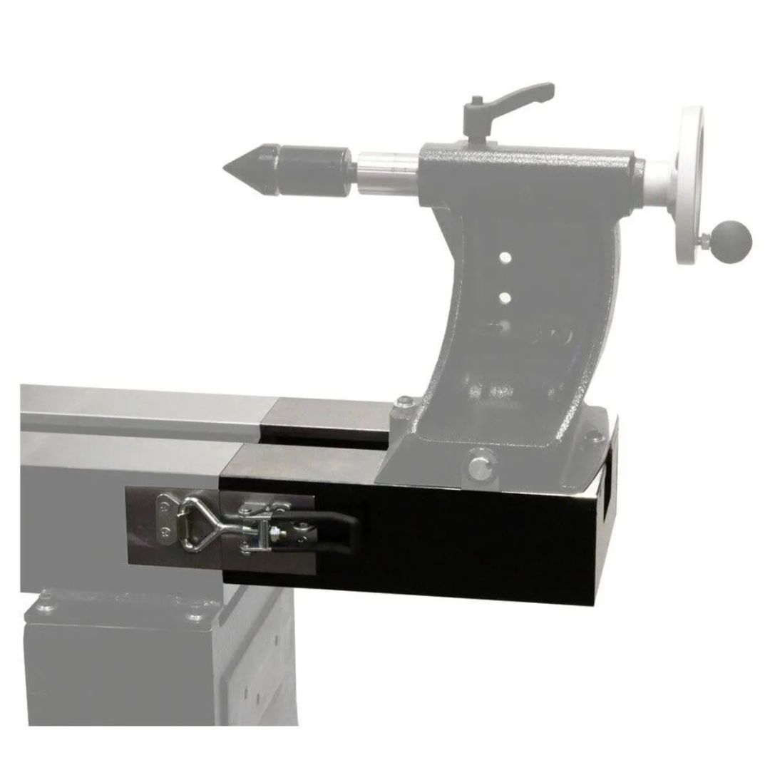 Laguna REVO 18|36 & 24|36: 12″ SWING-AWAY ALAREVO18 12"EXTSA mounted on lathe allowing tailstock to swing away for improved access and workflow