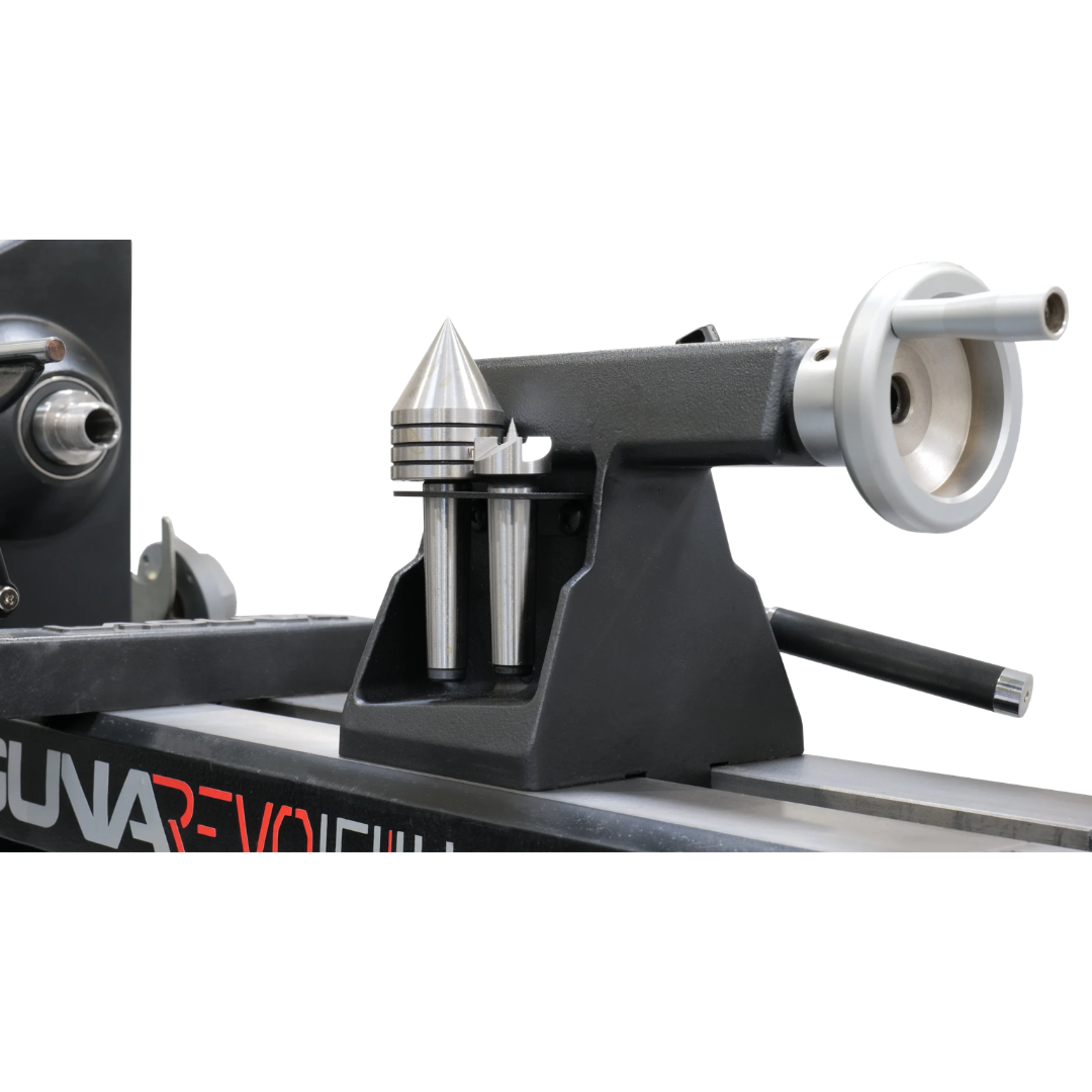 Laguna Revo 10|14 Lathe MLAREVO10A detailed view of tailstock and live center for accurate wood support