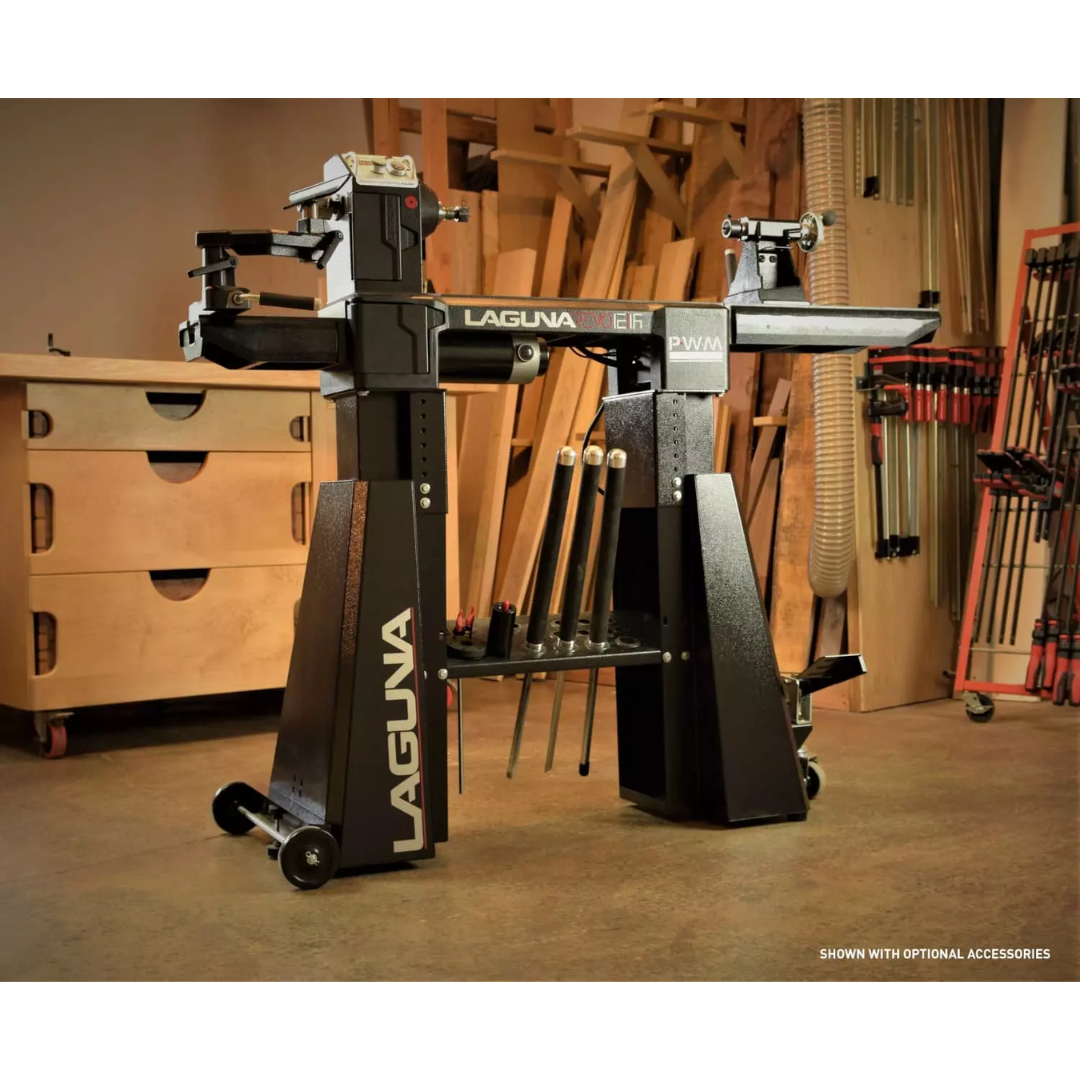 Laguna Revo 12|16 Lathe MLAREVO1216EVS front view showcasing digital controls, headstock, and tool rest system