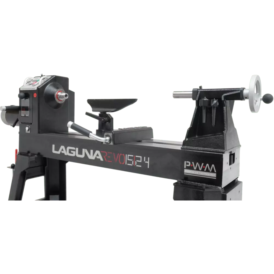 Laguna Revo 15|24 Lathe 415241 angled front view highlighting headstock, banjo, and tool rest assembly