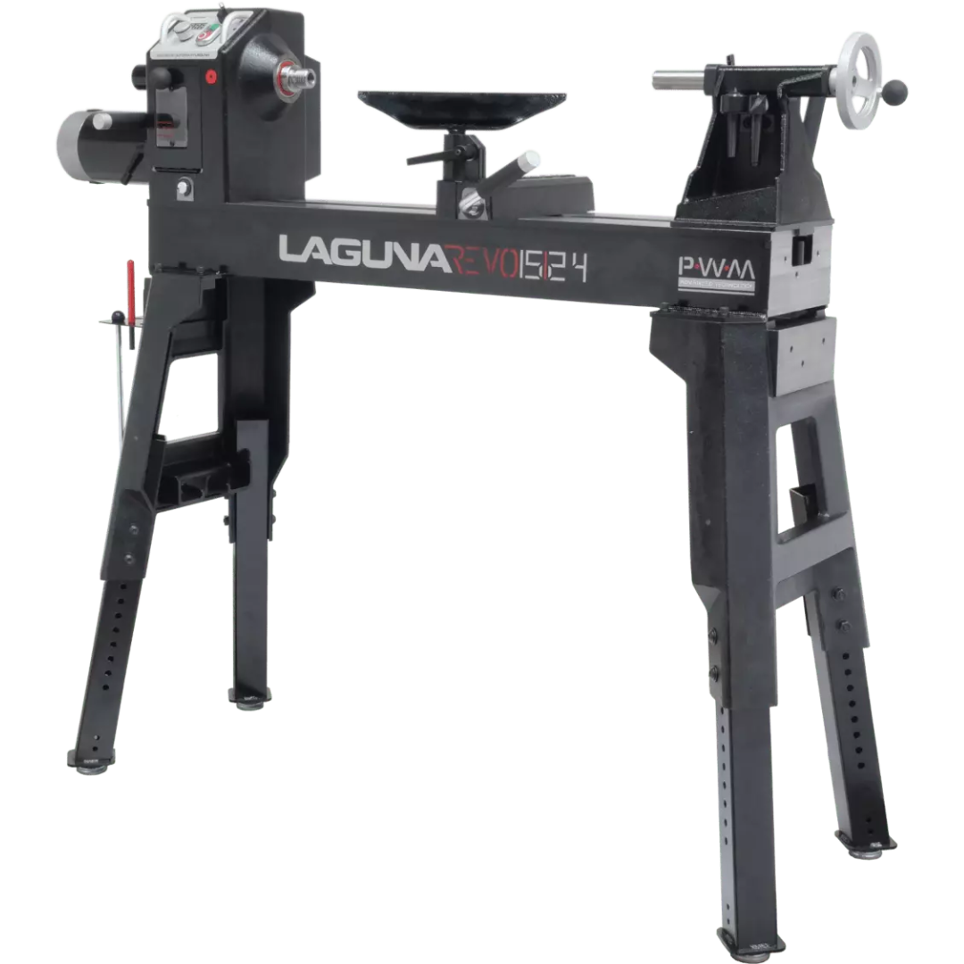 Laguna Revo 15|24 Lathe 415241 full view showing heavy-duty wood lathe with adjustable steel stand and extended bed capacity