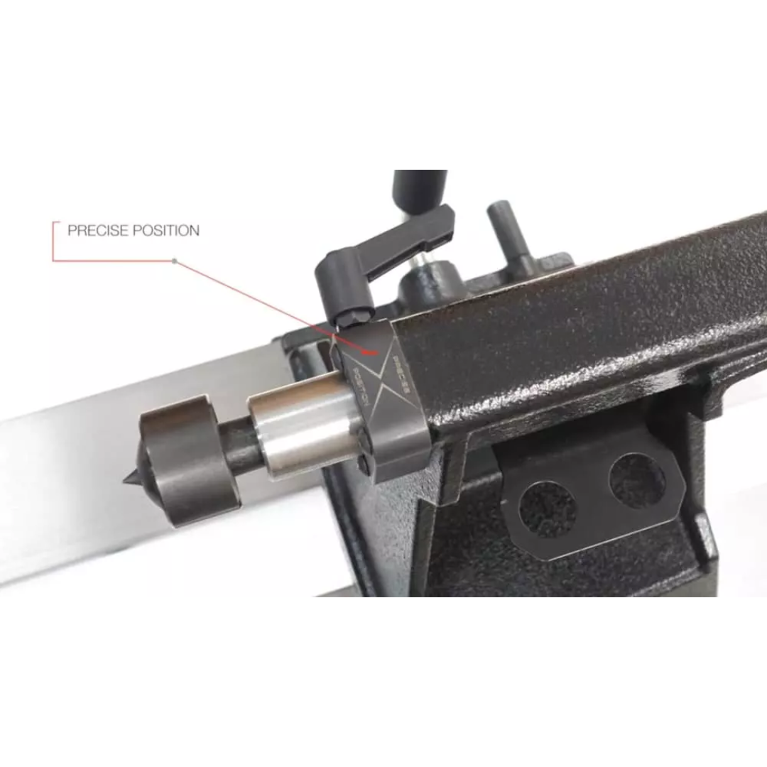 Laguna Revo 15|24 Lathe 415241 tailstock close-up showing handwheel control and live center support