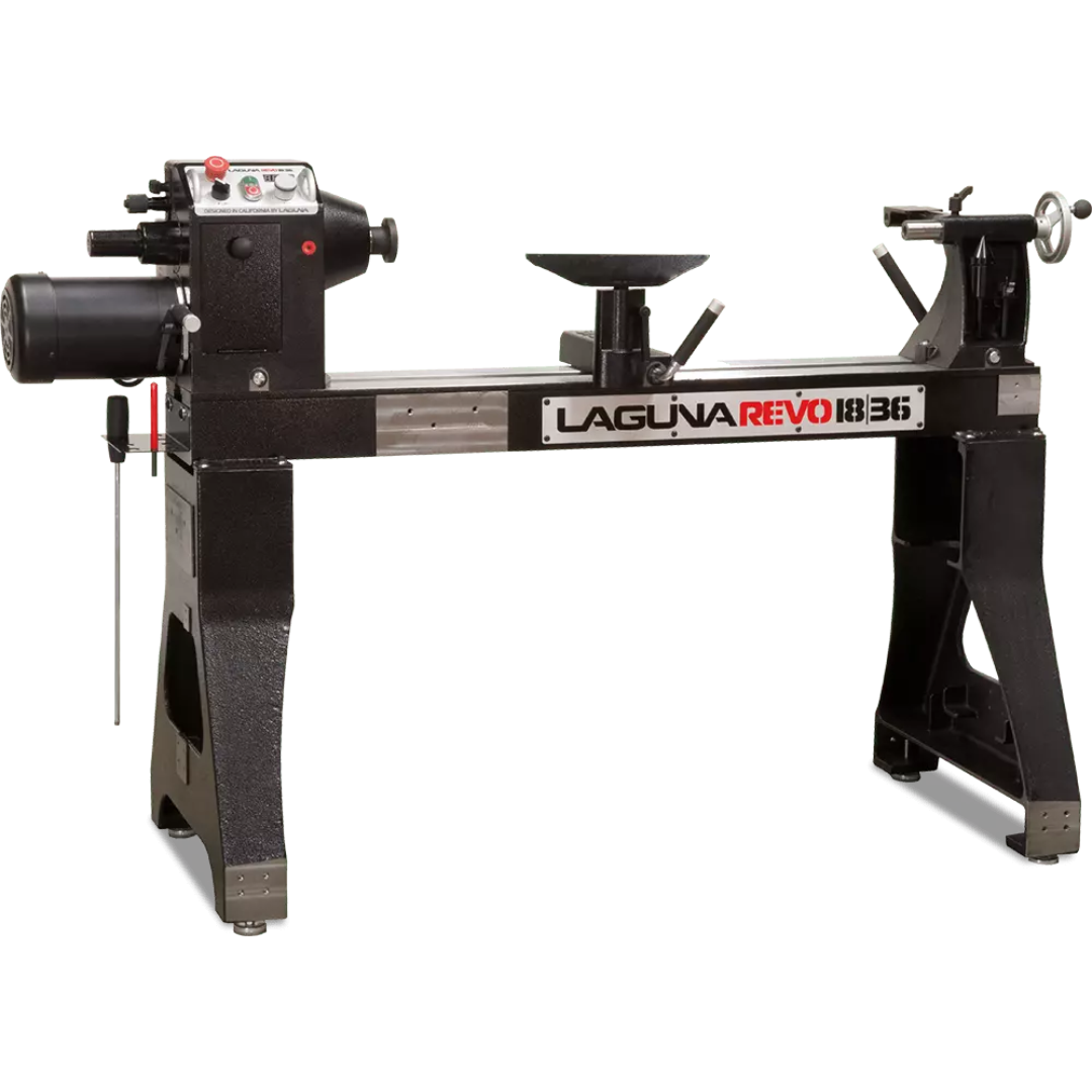 Laguna Revo 18|36 Lathe 220V MLAREVO 1836-220 full machine view with steel bed and cast iron legs