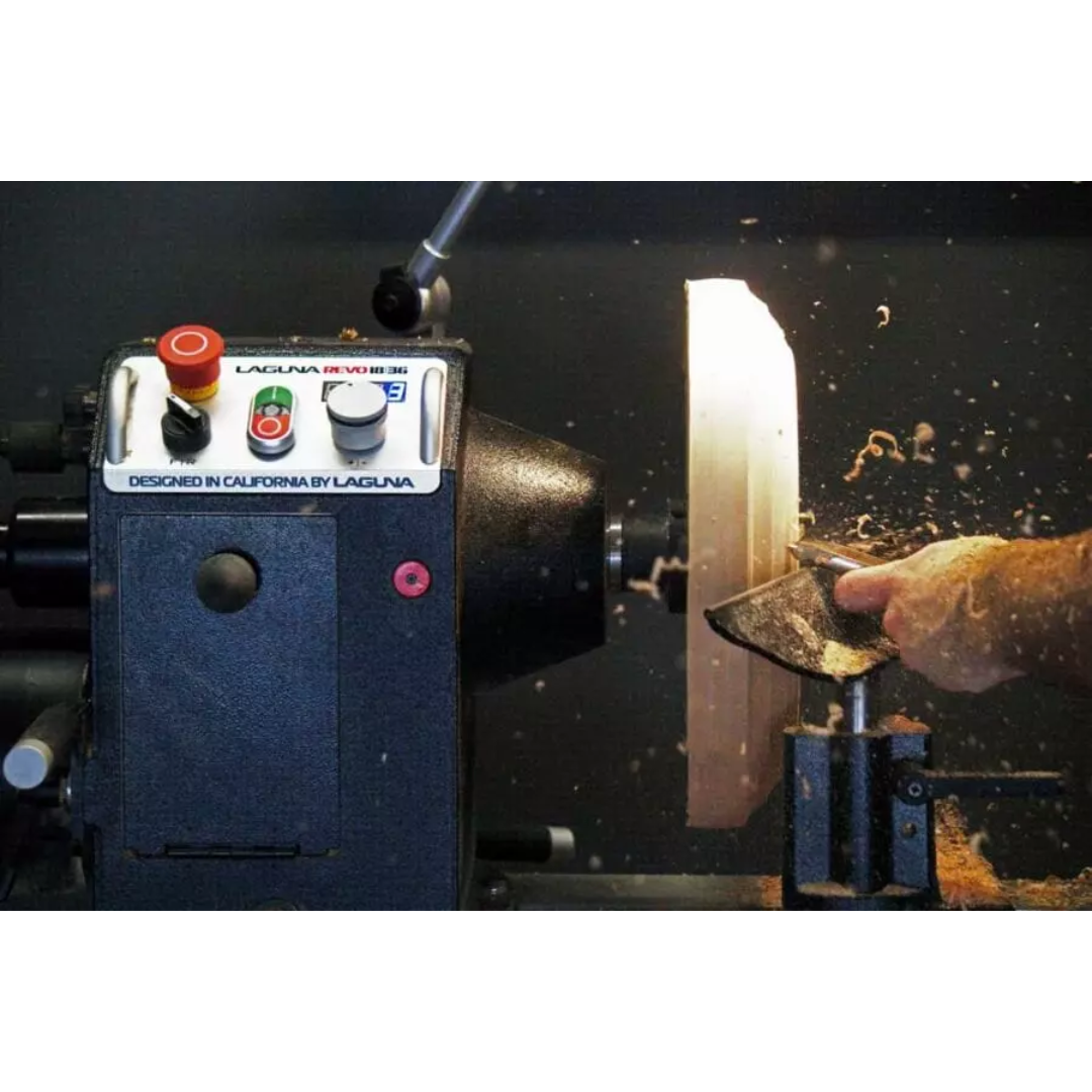 Laguna Revo 18|36 Lathe 220V MLAREVO 1836-220 wood shaping process showing consistent torque performance