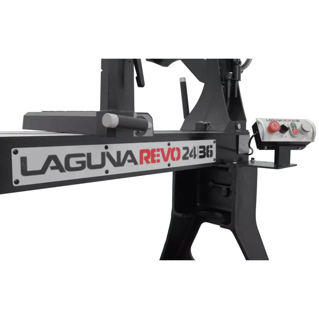 Laguna Revo 24|36 Lathe 220V MLAREVO 2436-220 branding and bed detail with precision machined rails