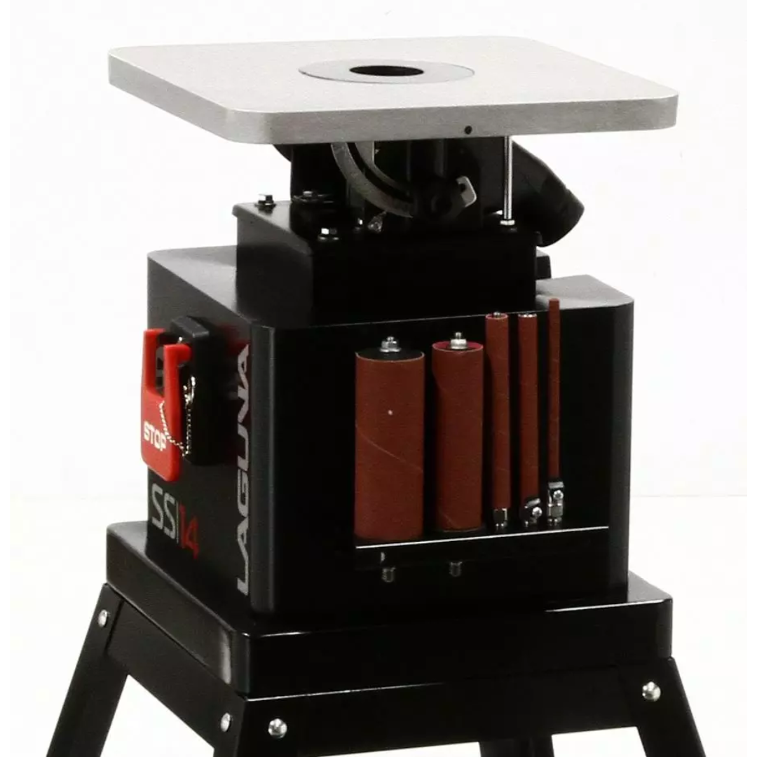 Laguna SS|14 Spindle Sander MSANOS14x14-110V-1/2-0320 rear view with motor housing and ventilation system