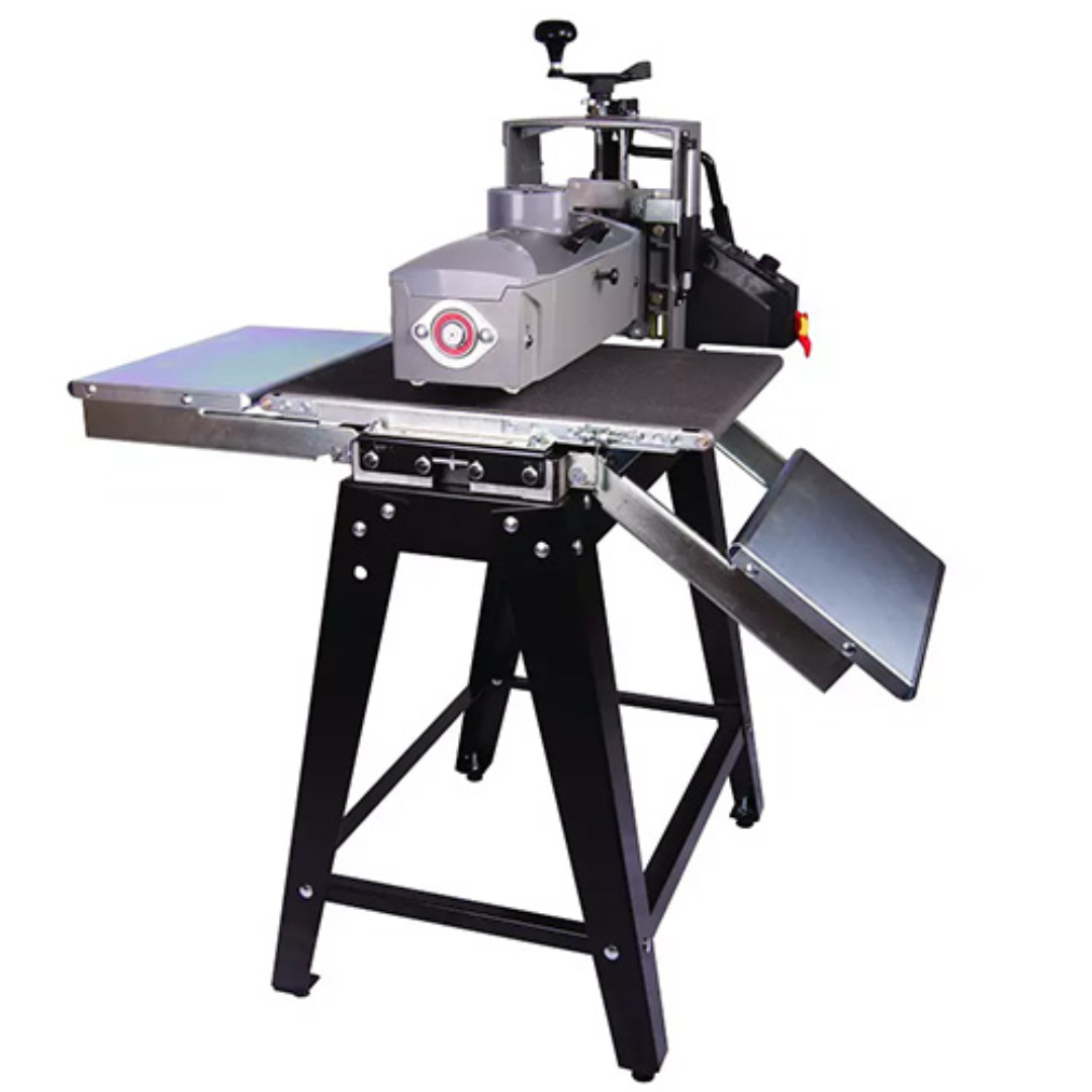 Laguna SuperMax 16-32 Drum Sander SUPMX-71632 side view with infeed and outfeed support table
