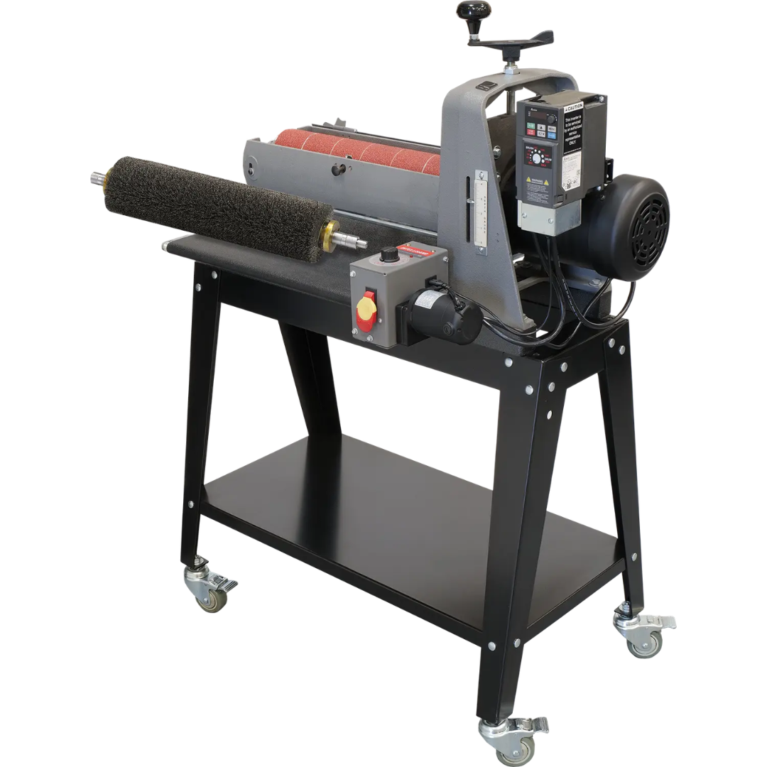 Laguna SuperMax 19-38 Combination Brush/Drum Sander 219383 full machine view with open stand and dual sanding system