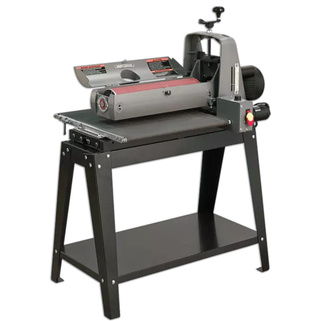 Laguna SuperMax 19-38 Drum Sander SUPMX-71938-D full machine view with open stand and drum assembly