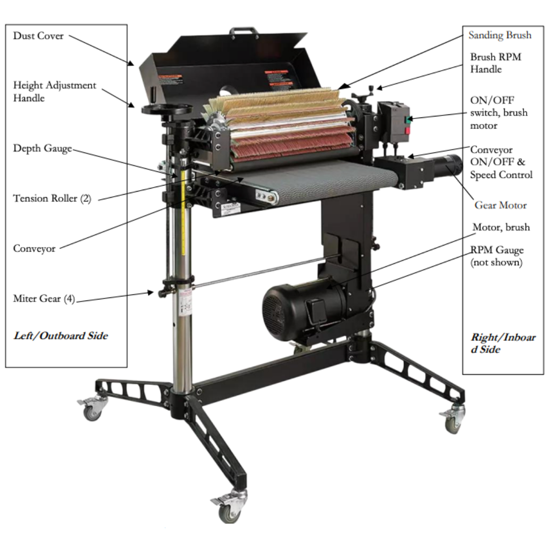 Laguna SuperMax SuperBrush Single Brush Sander technical diagram showing dimensions and structure
